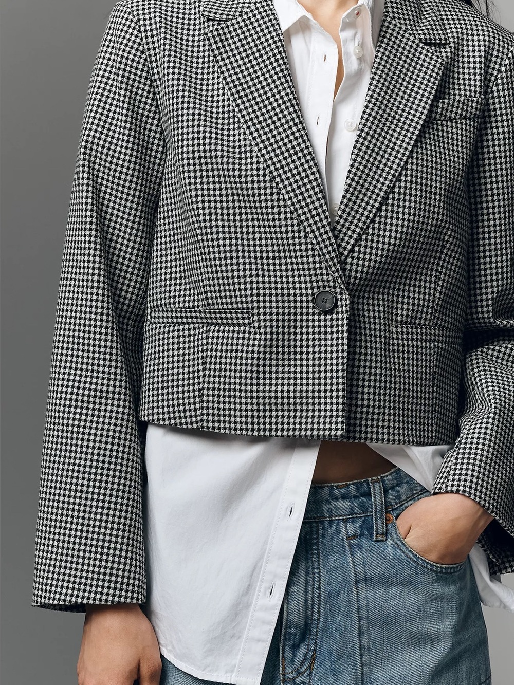 Maeve by Anthropologie Boxy Crop Blazer- Houndstooth size L NWT - Picture 4 of 12